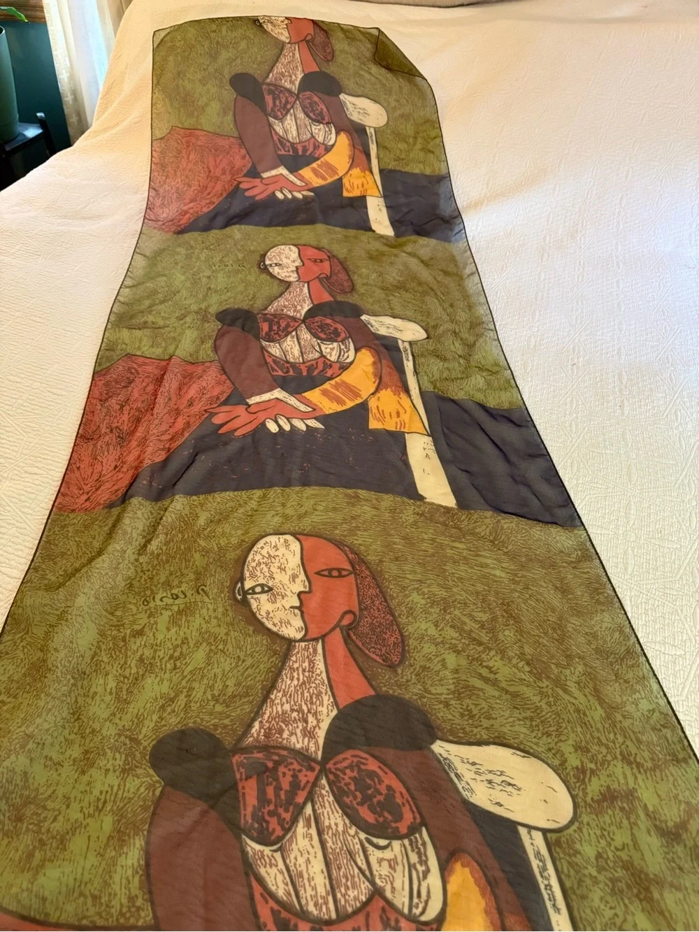 City Silk Artistic Olive Green Printed scarf